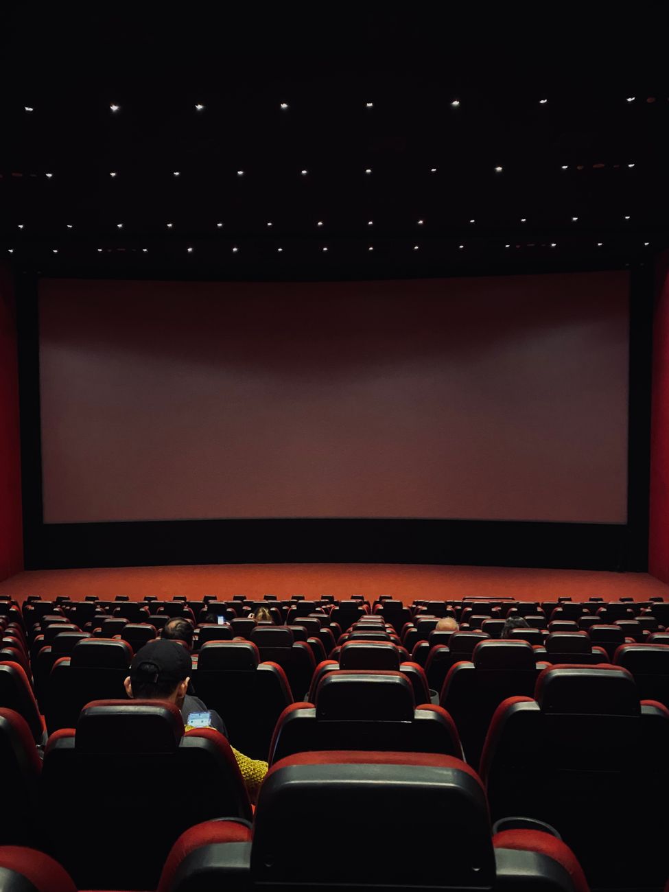 Sala de cinema vazia com telão